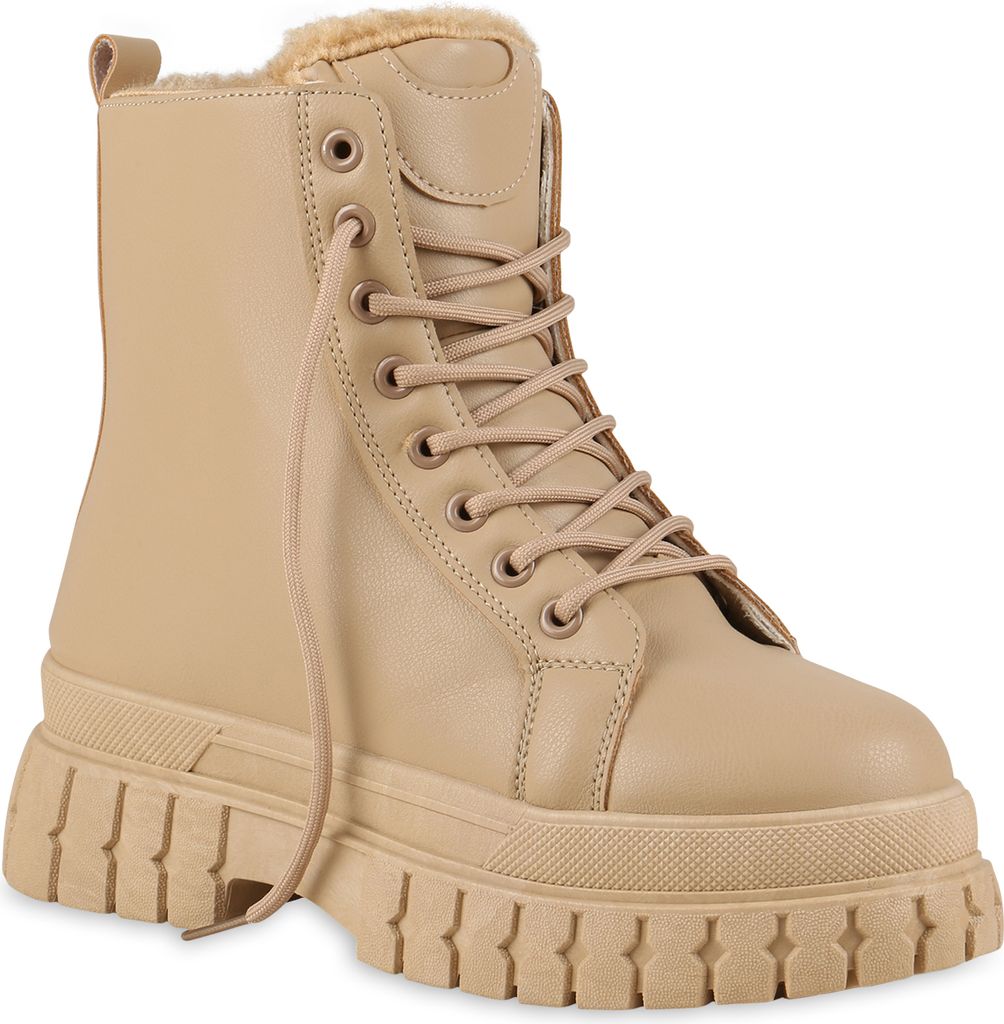 VAN HILL Damen Warm Gefütterte Plateau Boots Profil-Sohle Schuhe 837922, Farbe: Tan, Größe: 36