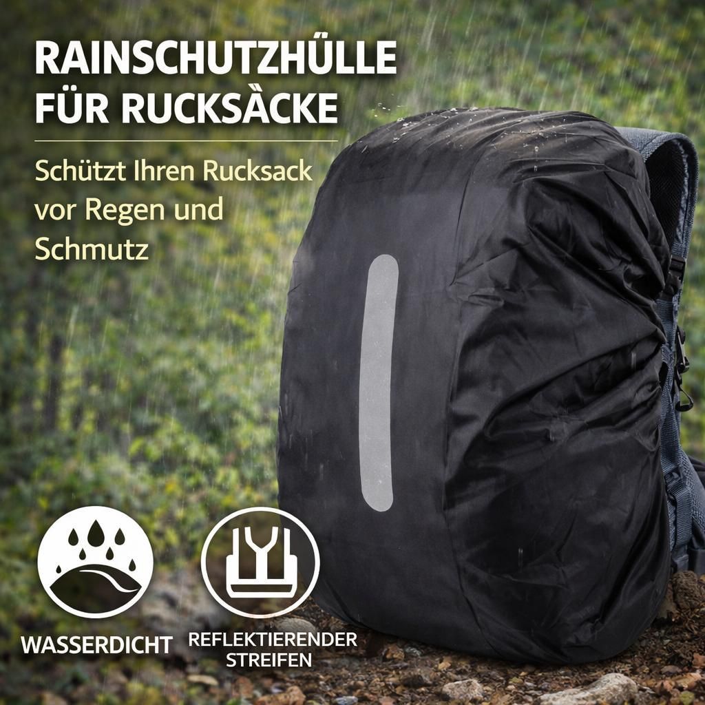 Rucksack und Schulranzen Regenhülle 100% wasserdicht – Reflektierend & gut sichtbar – Ideal für Fahrrad, Wandern & Schule – schwarz Größe S