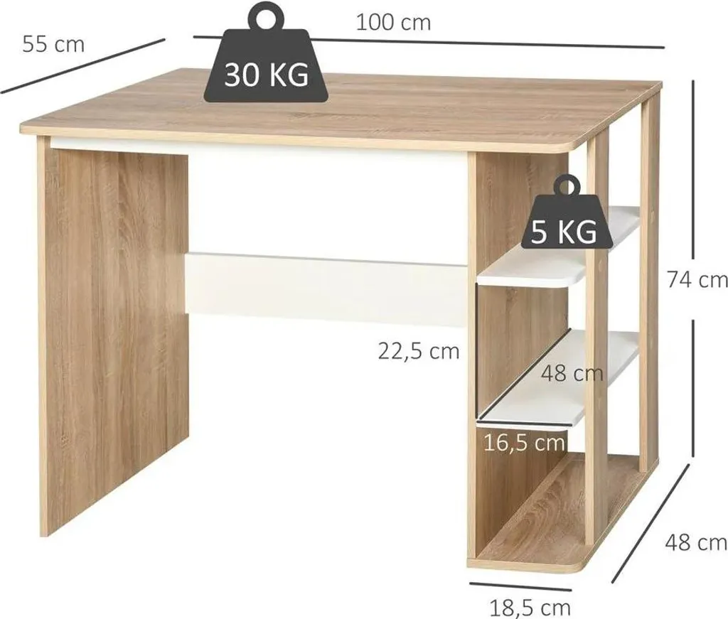 Bureau de télétravail gain de place 100 cm avec rangements étagères