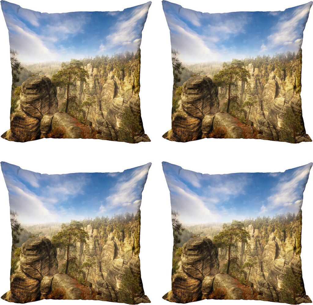 ABAKUHAUS Natur Kissenbezug Set (4 Stück), Park in der Tschechischen Republik, Moderner Doppelseitiger Digitaldruck, 60 cm x 60 cm, Olivgrün Sky ...