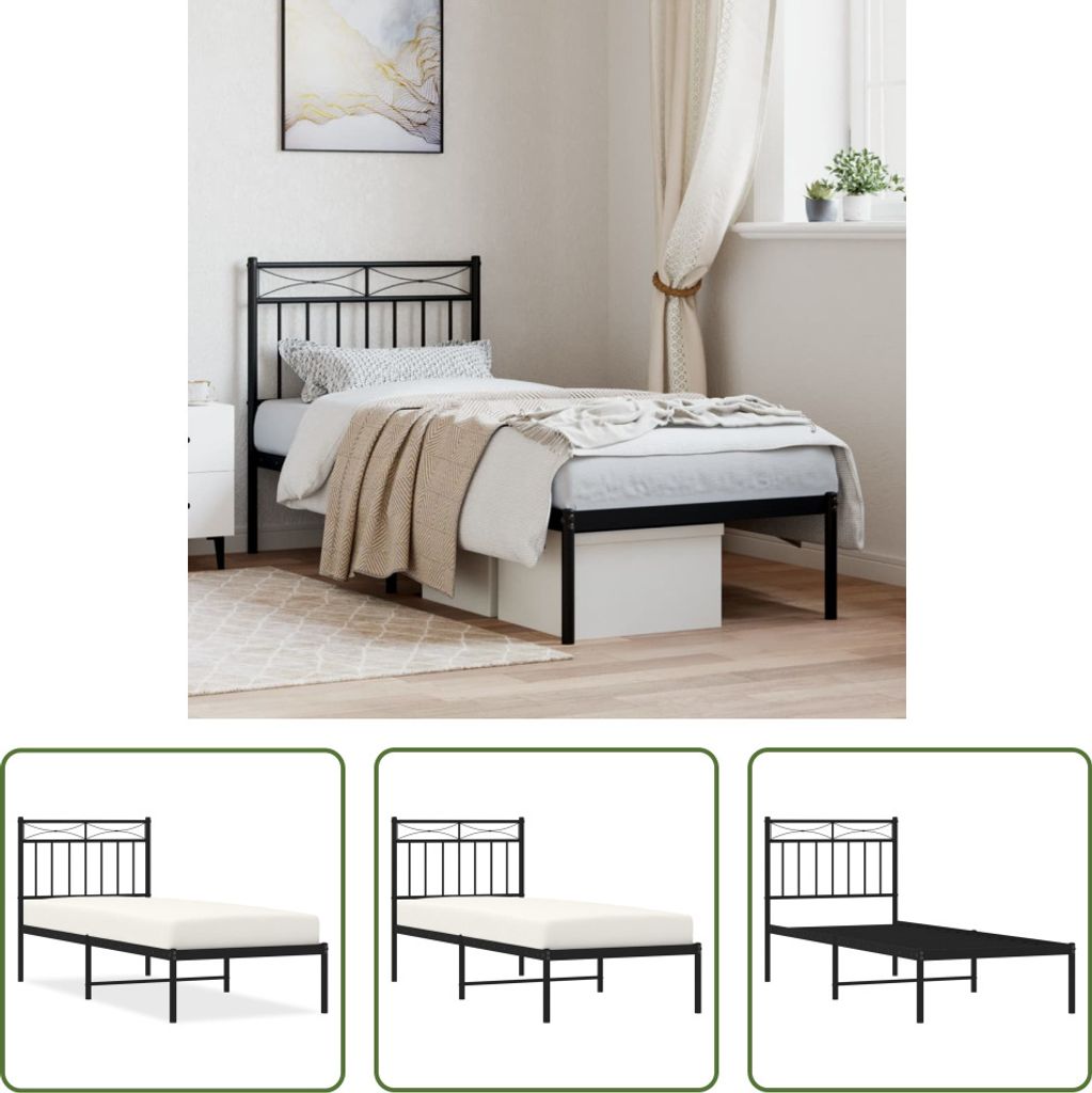 The Living Store Bettgestell mit Kopfteil Metall Schwarz 75x190 cm