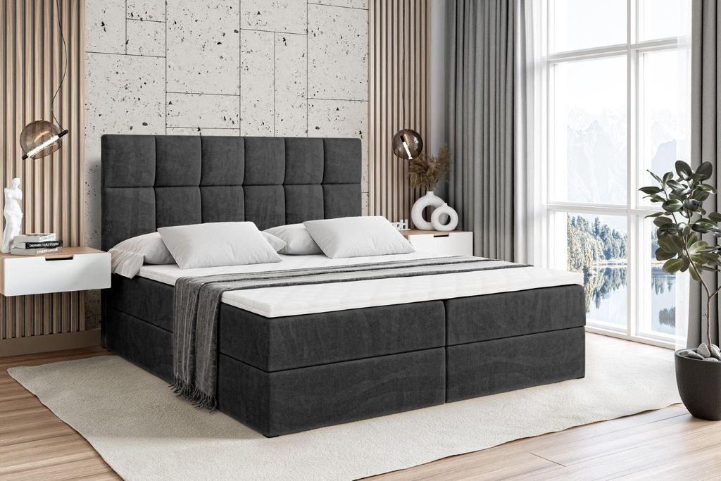 ALTDECOR Boxspringbett mit Matratze und Lattenrost - RICAR - 120x200 cm - Schwarz Samt - Boxbett, Topper, Polsterbett mit Bettkasten, Bett mit Stau...