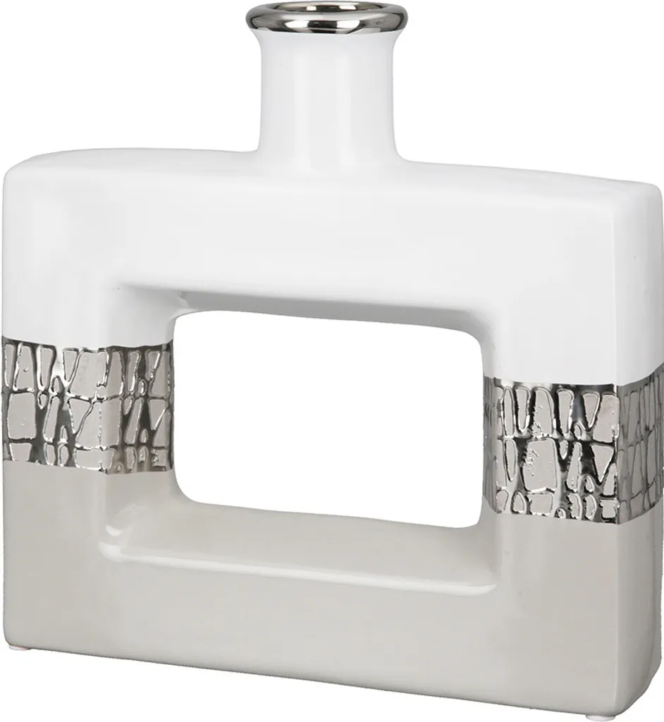 Vase plat pour centre de table moderne, céramique grise et blanche Gilde