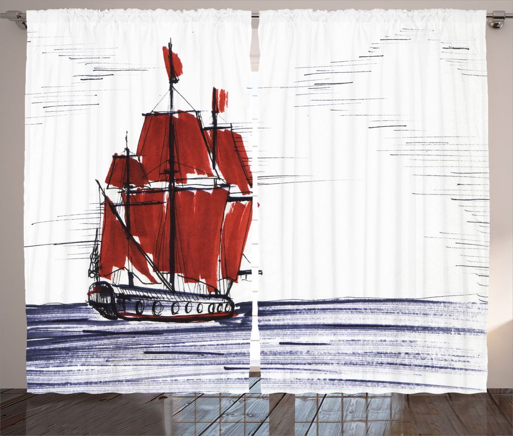 ABAKUHAUS Skizzieren Rustikaler Gardine, Saliling Schiff auf See, Schlafzimmer Kräuselband Vorhang mit Schlaufen und Haken, 280 x 245 cm, Dunkel V...