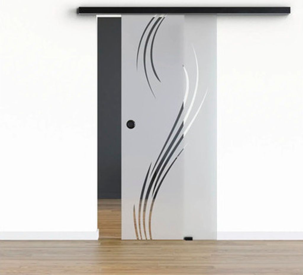 Pertura Glasschiebetür Komplettset Glera Essence 02 1025x2175 mm Rechts inkl. Beschlag Selir Aluminium schwarz,Griffmusc