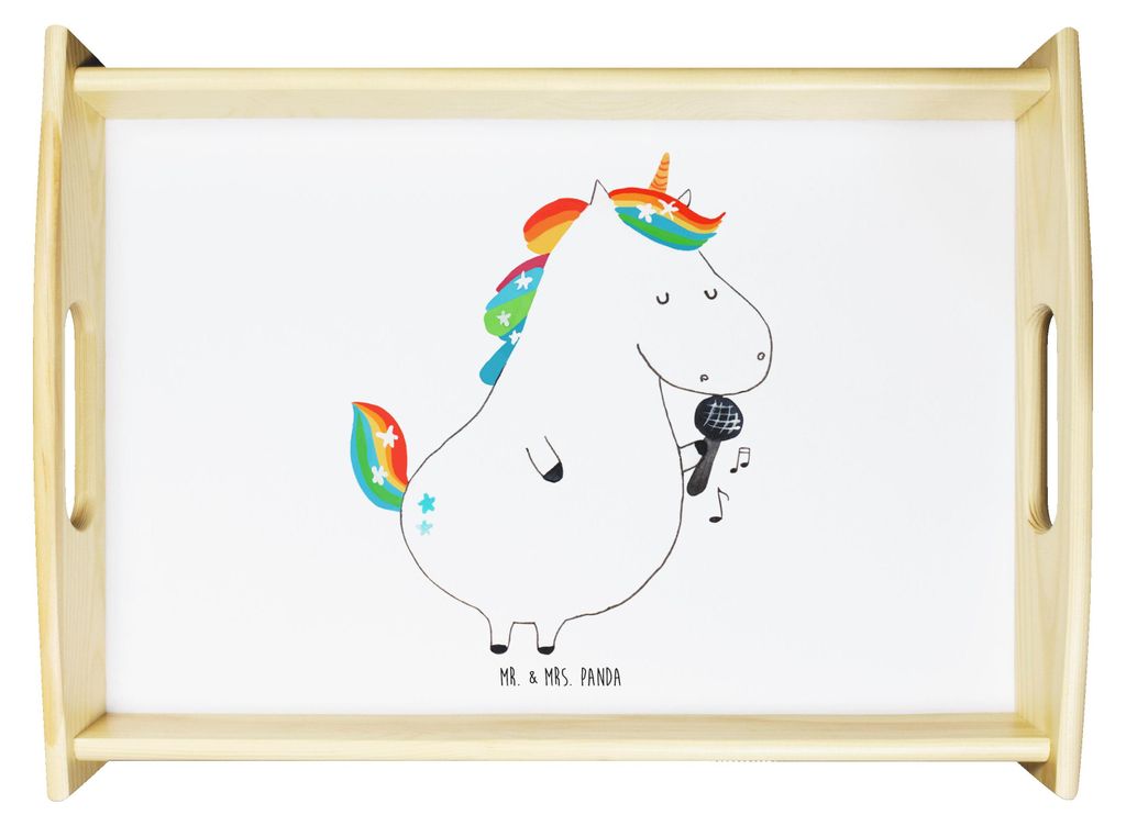 Mr. & Mrs. Panda tablett holz Einhorn Sänger - Weiß - Geschenk, Geburtstag, Feier, Unicorn, küchentablett, Sofa, Deko, Serviertablett, Disco, au...