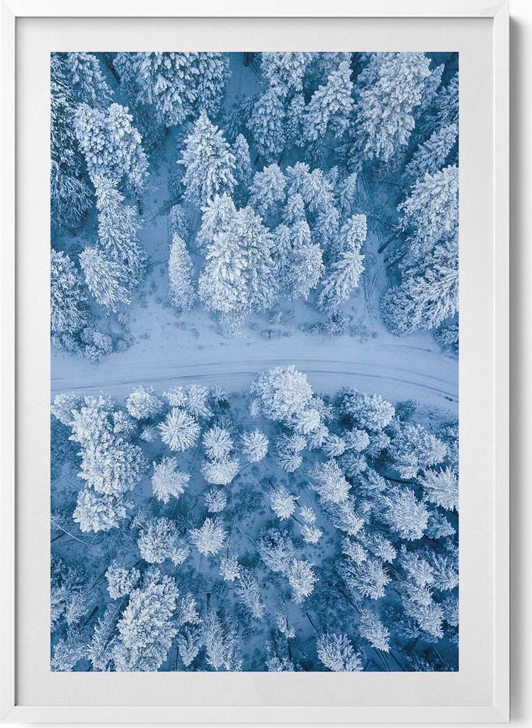 Wald aus der Vogelperspektive Drohne– Wandbild mit Rahmen – Gerahmtes Bild – Wanddekoration – 70x100 cm – Weiß Rahmen