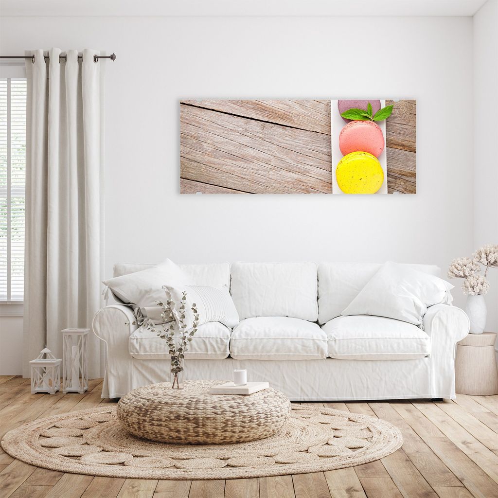 Glasbild Wandbild Küchlein auf Holztisch 125x50cm in XXL für Wohnzimmer, Schlafzimmer, Badezimmer, Flur