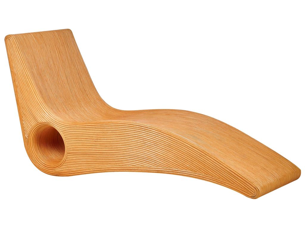 BELIANI Gartenliege Hellbraun Rattan mit Stauraum Gewellt Körperform Modernes Design für Terrasse Balkon Garten Sonnenliege Wellnessliege Holzliege