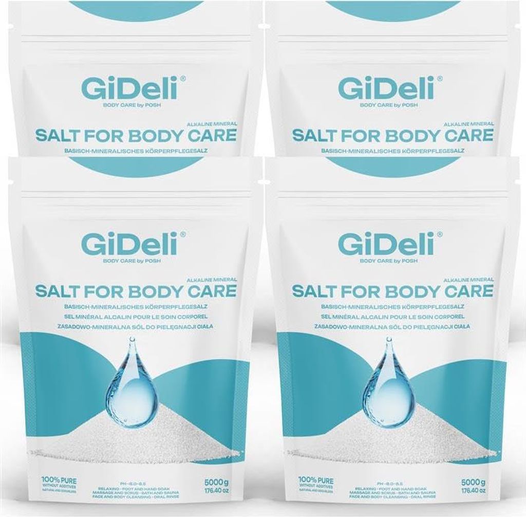 GiDeli Regeneratives Badesalz 20 kg – Pflegesalz zur Körperpflege geeignet für Badanwendungen regenerierend & wohltuend im Doypack (4 x 5kg)