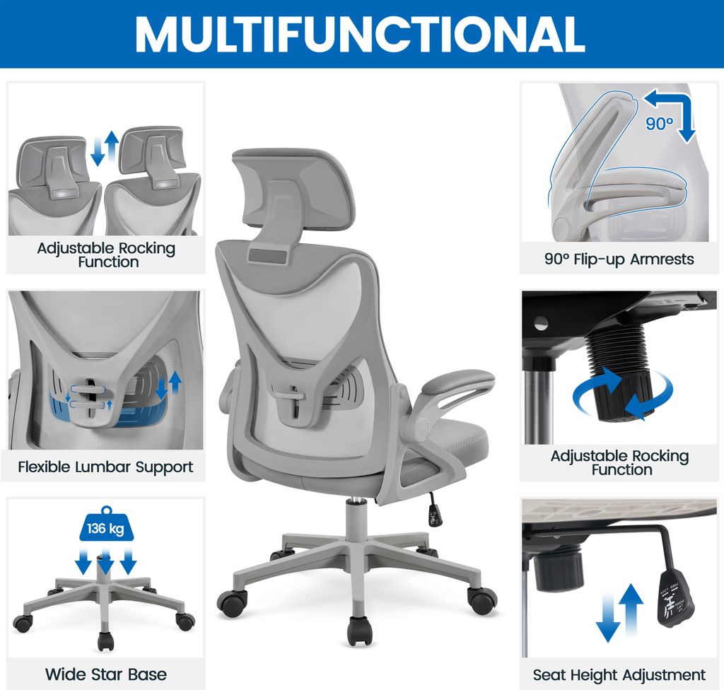 Yaheetech Bürostuhl Ergonomisch, Schreibtischstuhl mit Produktbild 5