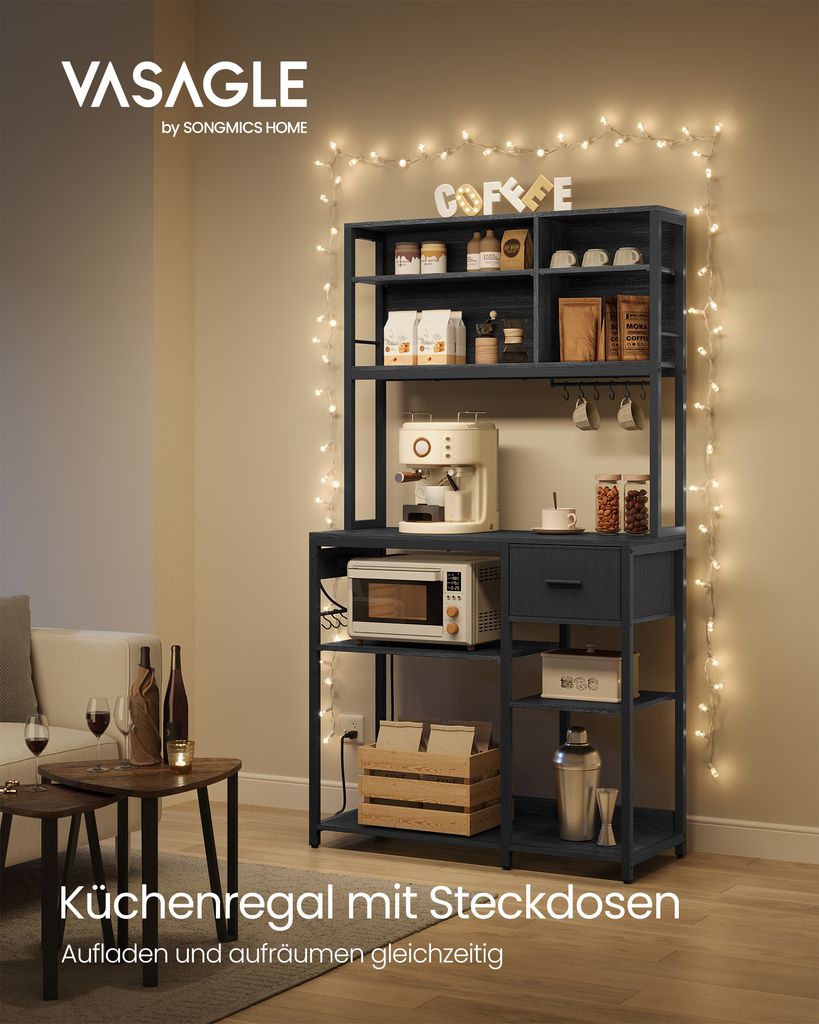 VASAGLE Küchenregal mit Steckdosen, Standregal, Produktbild 