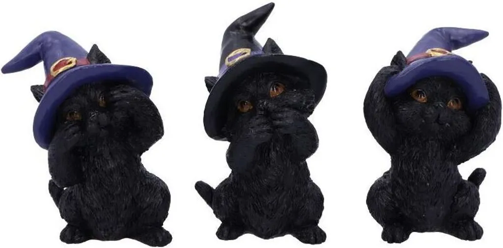 Statue Les Trois Familiers Sages en Résine - Chats Noirs Finition Artisanale