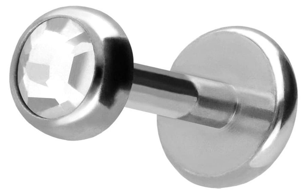 Ohrpiercing, Nasenpiercing Titan Labret mit Push Fit KRISTALLDISC Silber Stablänge: 6mm | Stabstärke: 1mm | Discgröße: 3mm