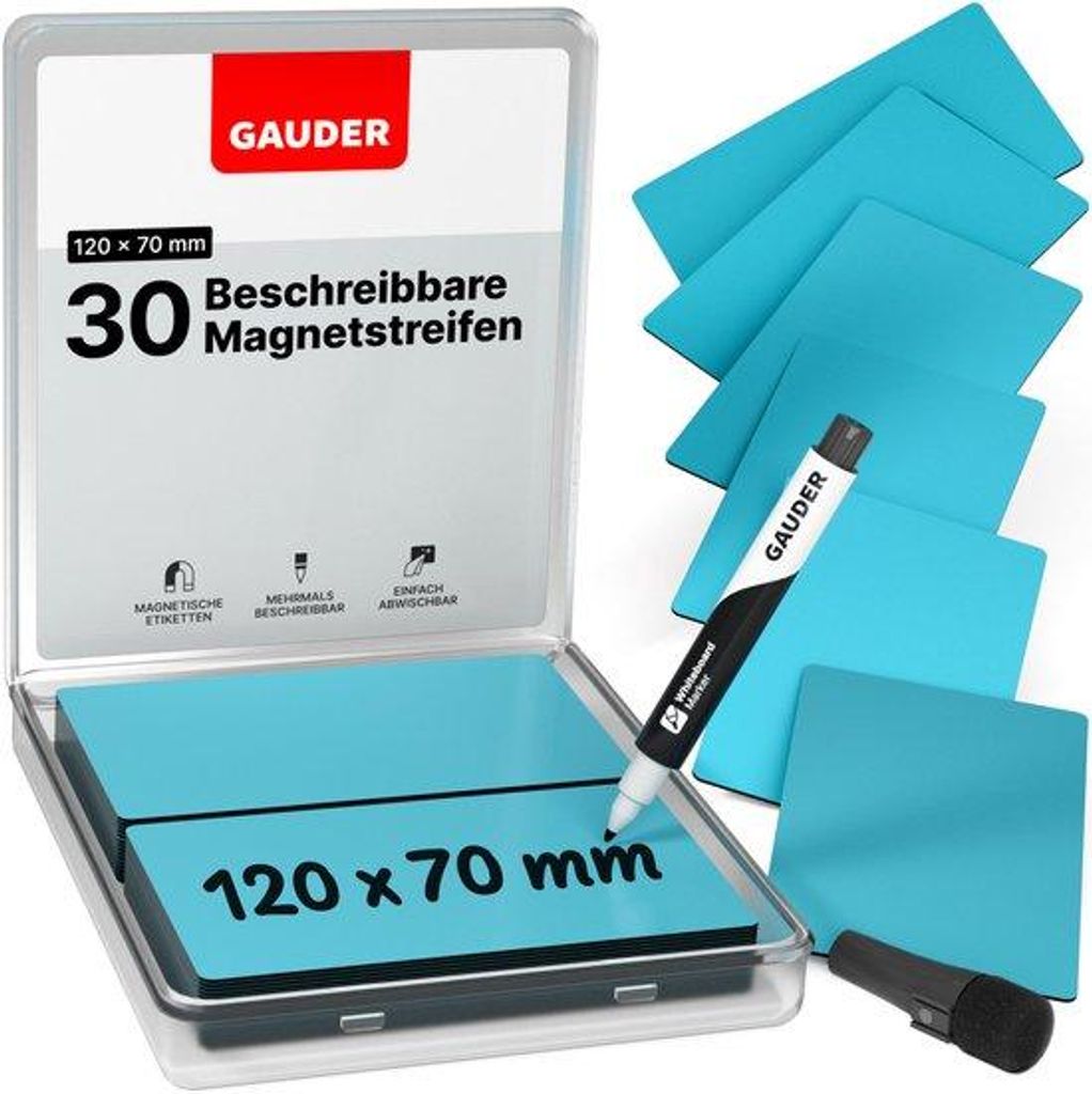 Magnetische Etiketten, herbruikbaar, 30 Stück, 120x70mm, für Whiteboards