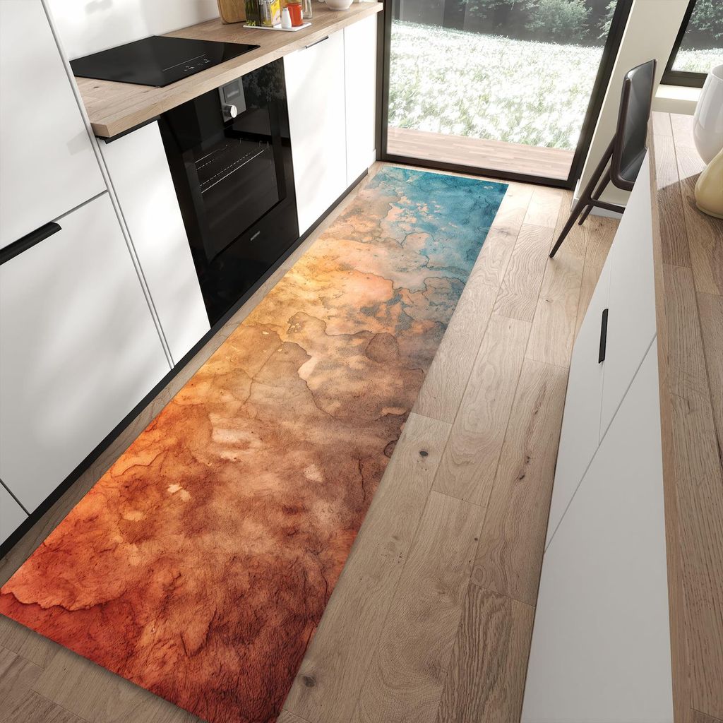 Küchenteppich 80x300cm rutschfest & abwischbar PVC Läufer - Aquarellkunst