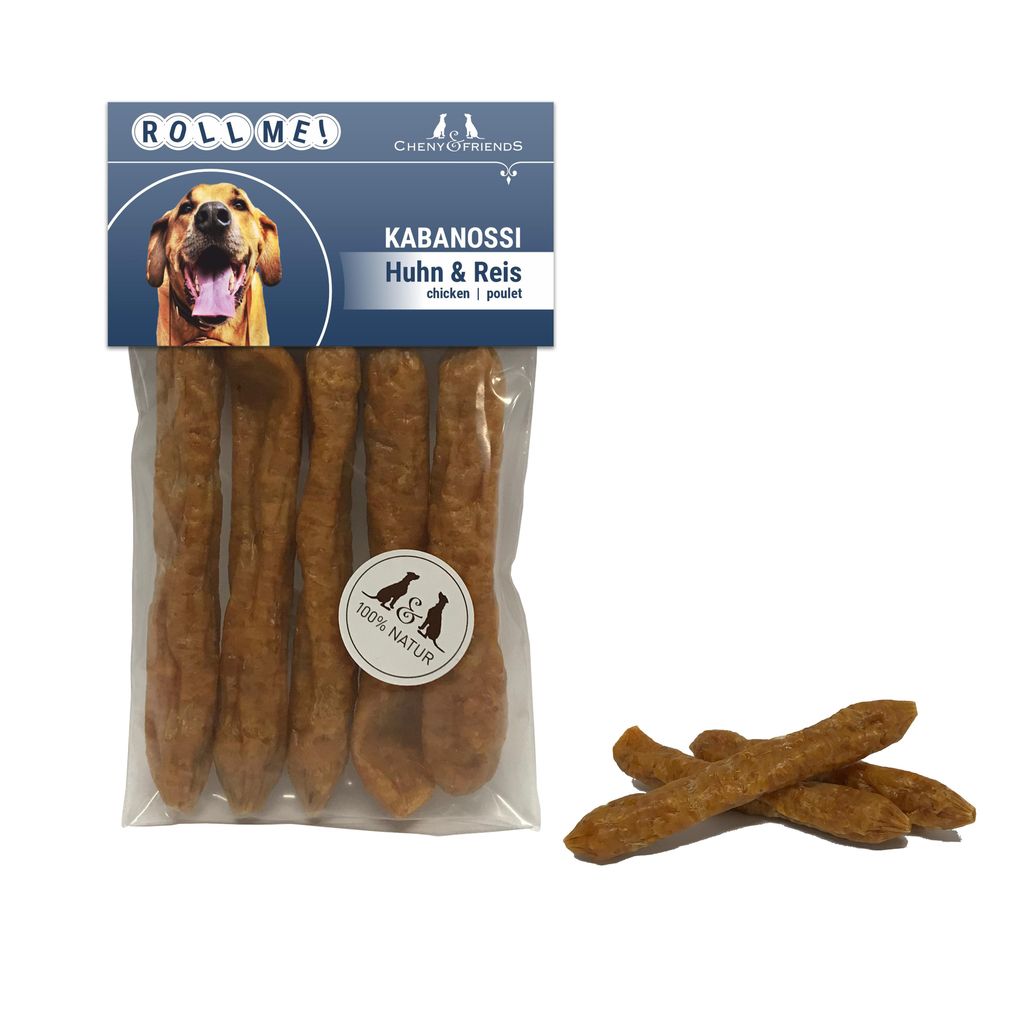 CHENY&FRIENDS RollMe! Kabanossi Huhn&Reis - leckere Fleischrollen mit Reis für Hunde, 5 Stück