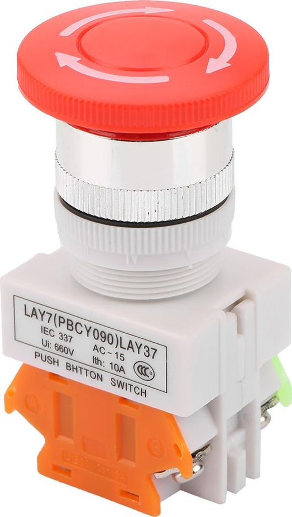 Selbstverriegelnder Not-Aus-Pilz-Drucktaster, 22-mm-Anschluss, LAY37-11ZS
