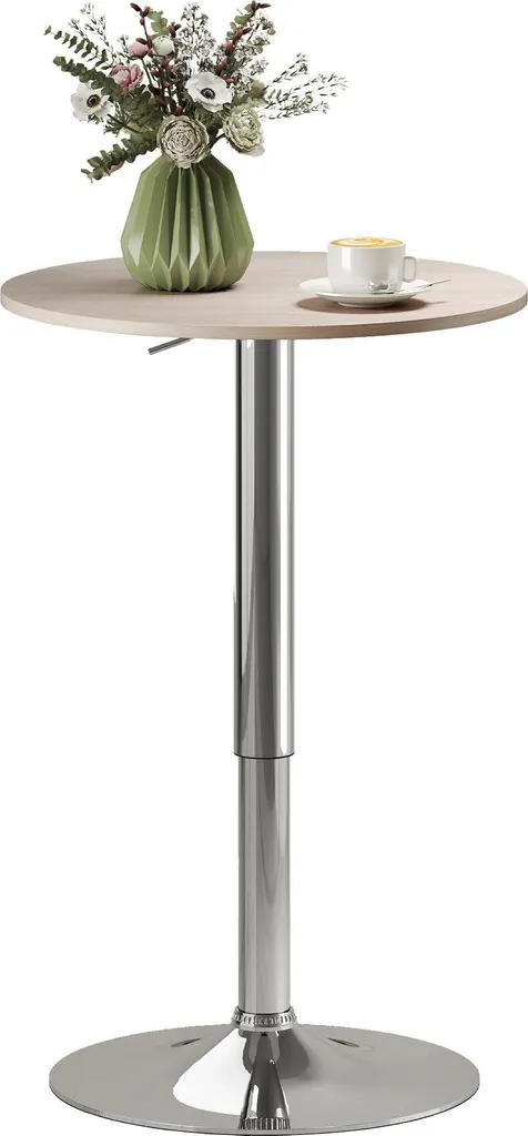 Table haute rotative bois naturel et chrome avec hauteur ajustable