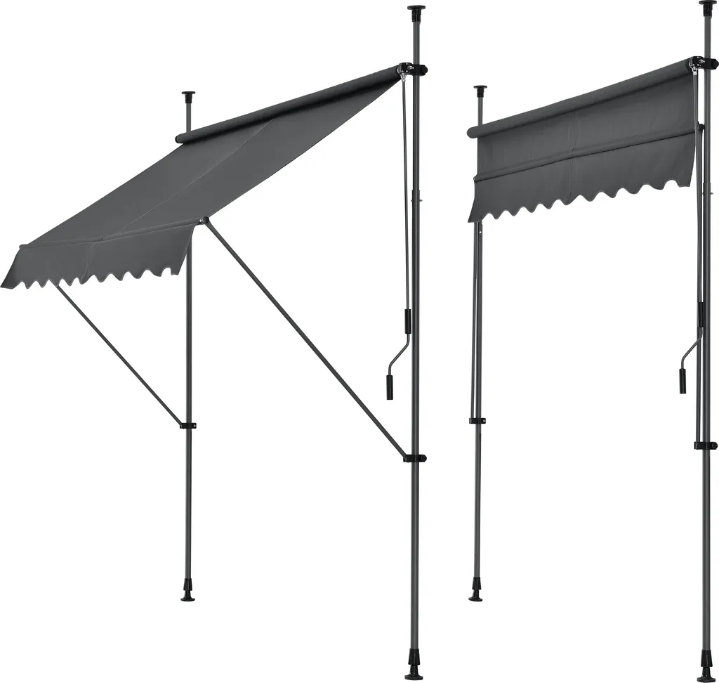 Marquise à pince Gris 250x118cm - Store de Balcon Ajustable sans Perçage