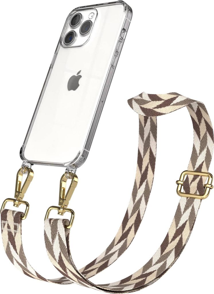 EAZY CASE Handykette - Verstellbarer Trageriemen kompatibel mit Apple iPhone 15 Pro Max, Handykordel mit transparenter Silikon-Hülle, Karabiner Go...