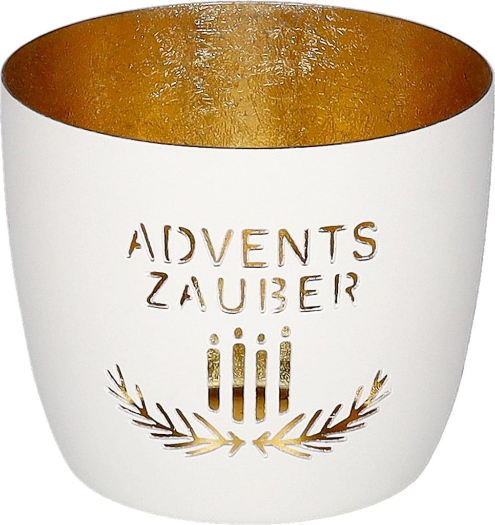 Gift Company Windlicht Madras M, Adventszauber, Teelichthalter, Kerzenhalter, Eisen, Weiß / Gold, H 8.5 cm, 1211604001