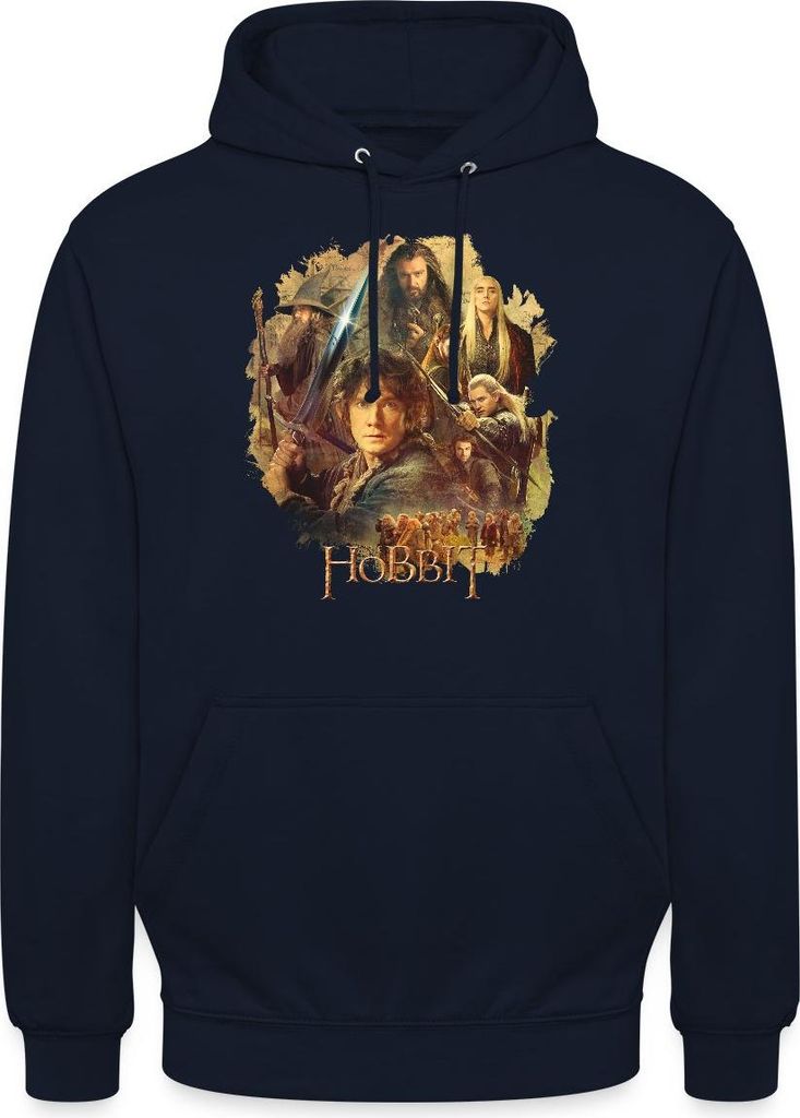 Spreadshirt Der Hobbit Charaktere Um Bilbo Beutlin Mit Stich Uni Hoodie, XL, Navy