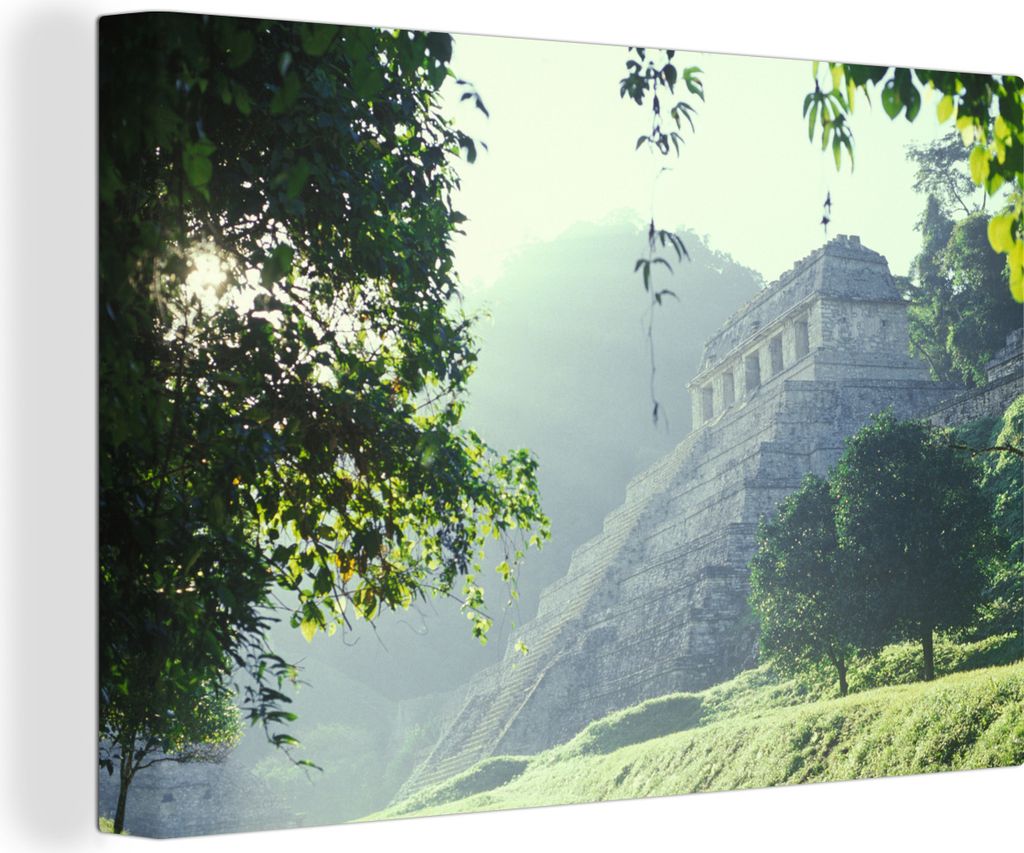 OneMillionCanvasses - Leinwandbilder - 150x100 cm, Ruinen von Palenque Mexiko, umgeben von Dschungel, Wandbilder Kunstdruck Wanddekoration