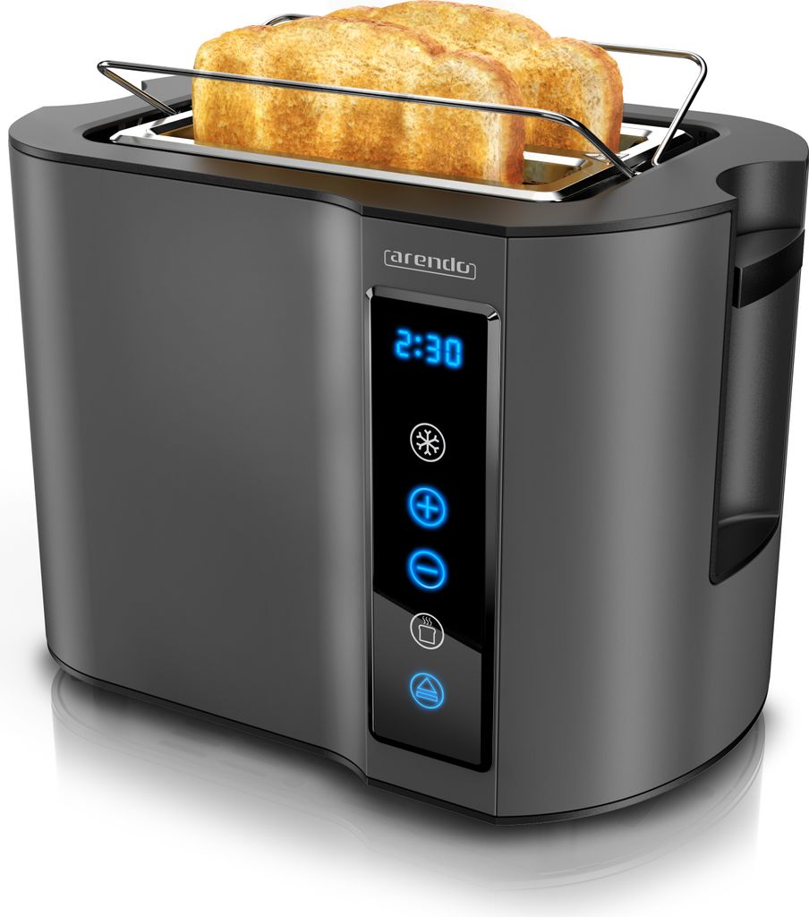 Arendo Toaster Kurzschlitz, Brötchenaufsatz, Wärmeisoliertes Gehäuse, Display, Touch