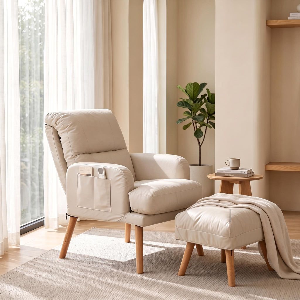 Relaxsessel mit Hocker Verstellbare Rückenlehne Weiß für Produktbild  KI-generiertes Bild