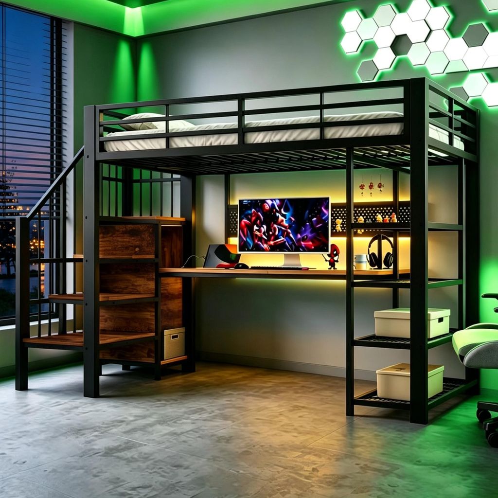 okwish Hochbett 90×200 mit Euro-Steckdosen und LED, Produktbild 