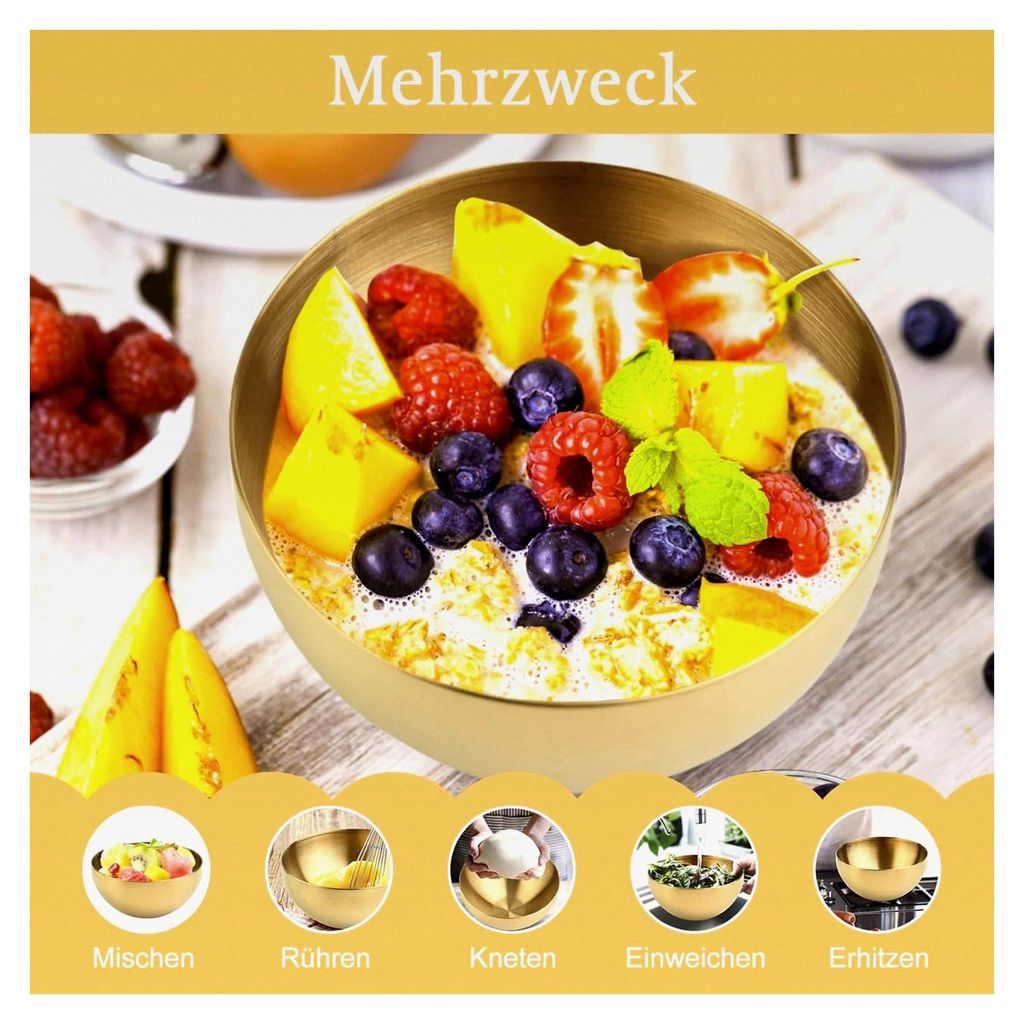20 cm Edelstahl Obstsalatschüssel Gold Metallschüssel Rund Reis Nudel Ramen Schalen Mehrzweck-Küchenutensil