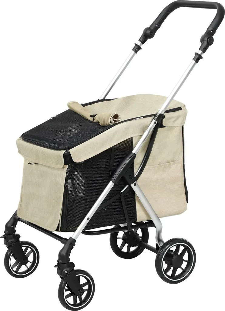 Poussette pour Chats et Petits Chiens Pliable avec Fenêtres Filet