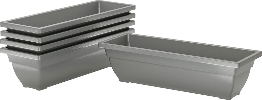 Fortuna Lai 5er Set Blumentopf aus Kunststoff, 59 x 21 x 16 cm stapelbar Blumentöpfe Set, wetterfest Übertopf, Töpfe für innen und außen, Grau