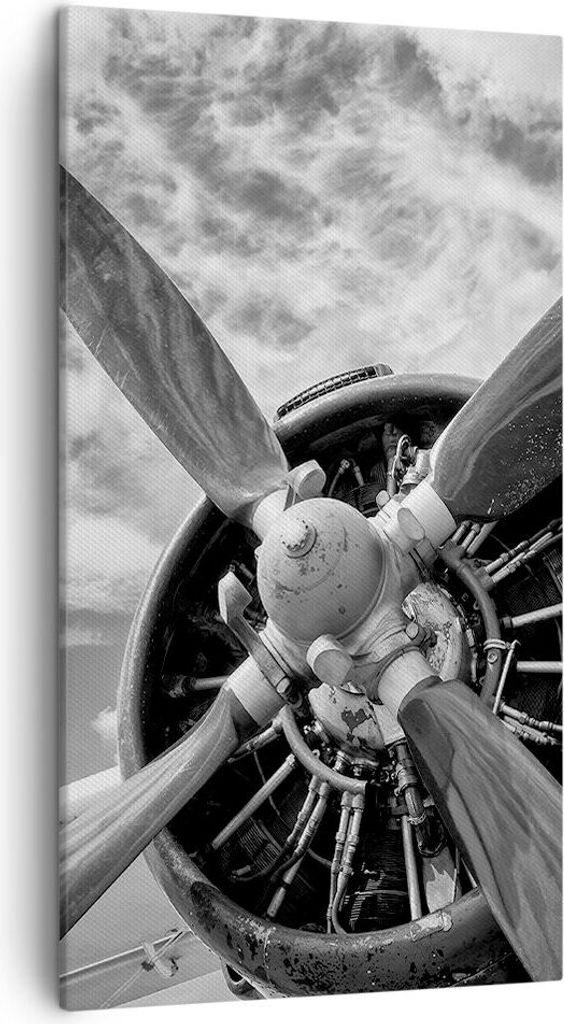 Bild auf Leinwand - Leinwandbild - Einteilig - Motor Schwarzweiß Propeller - 45x80cm - Wand Bild - Wanddeko - Wandbilder - Leinwanddruck - Bilder ...