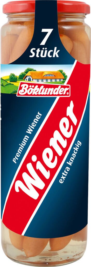 Böklunder Premium Wiener worstjes in darm, 7 stuks. Productafbeelding 