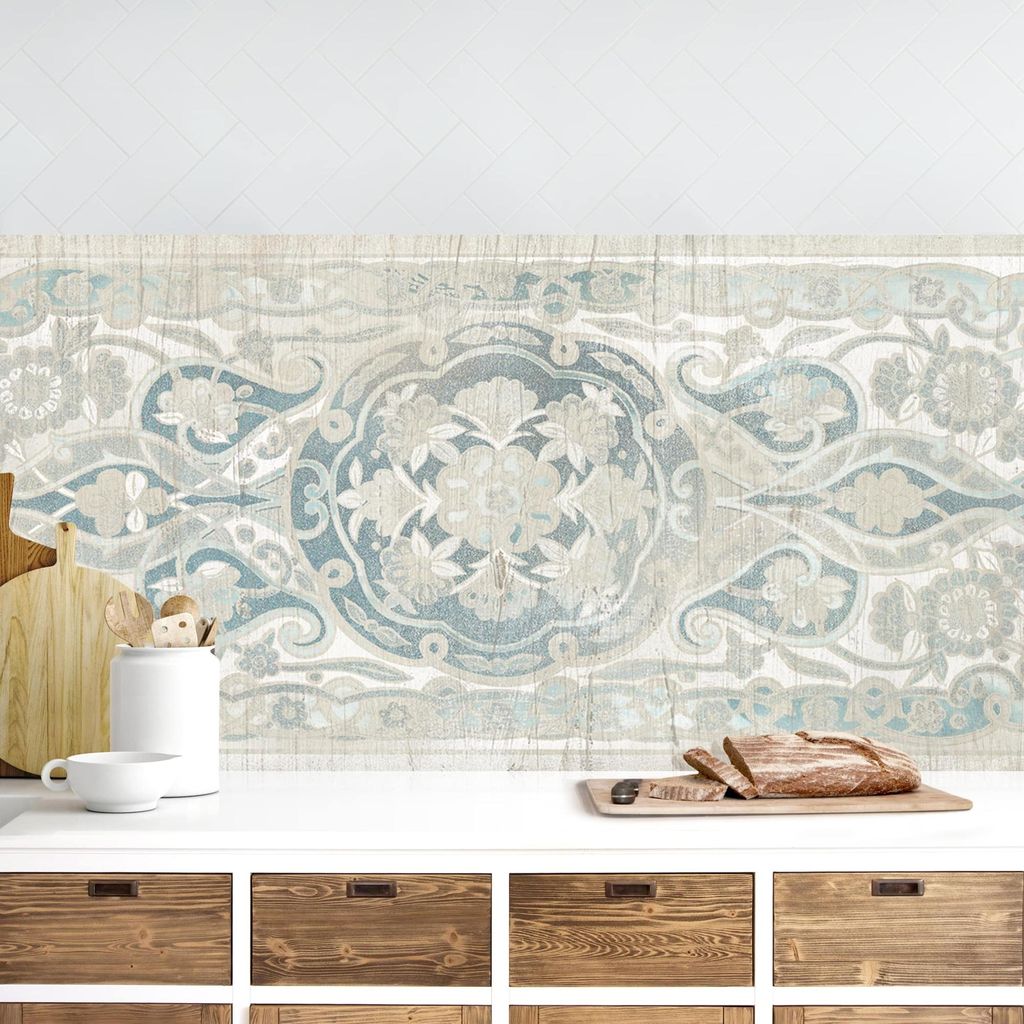 Küchenrückwand Muster selbstklebend - 0.35 mm Wandpaneel wasserfest Design weiss Holzoptik Vintage Spritzschutz fugenlos