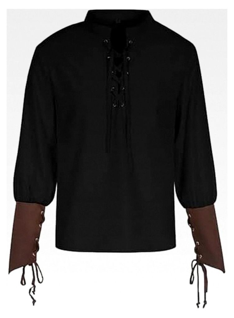 Mittelalterliches Piratenhemd für Herren, Vintage Viking Schnürhemd, Wikinger Hemden, Piratenkostüm, Retro Gothic Freizeithemd, Trachtenhemd, La...