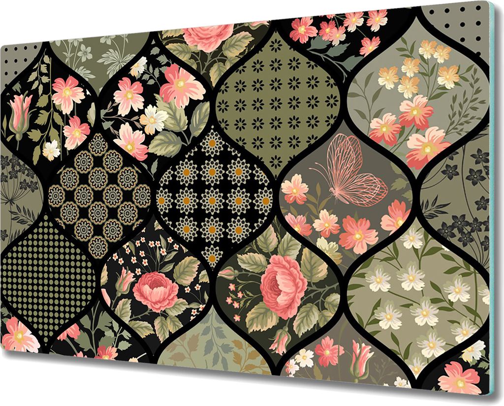 Glas Schneidebrett Herdabdeckplatten Schneideplatten - 80x52 cm - Patchwork Blumen