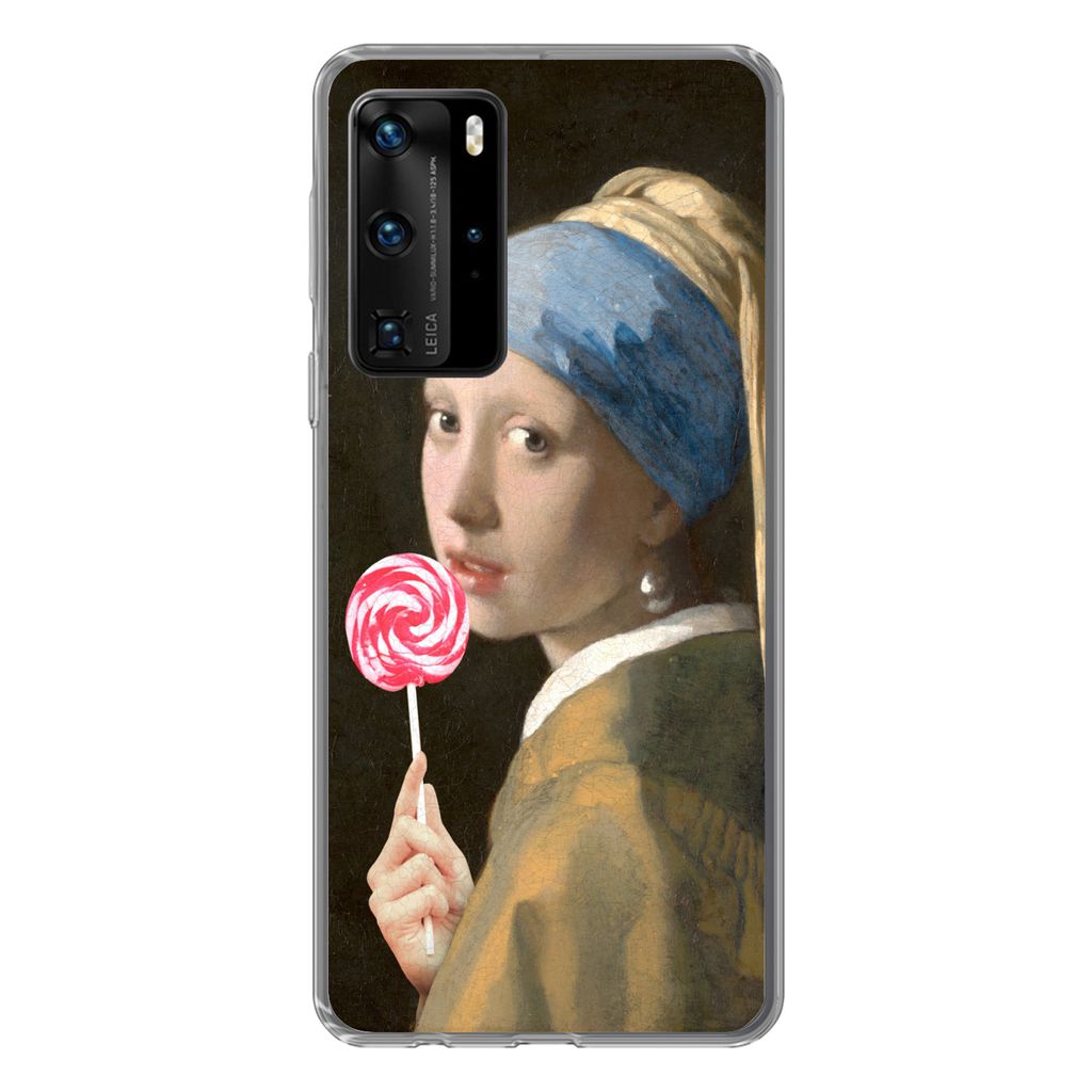 MuchoWow Handyhülle Schutzhülle Hülle für Huawei P40 Pro Das Mädchen mit dem Perlenohrring - Vermeer - Lollipop Silikon Softcase Handy Hüll...