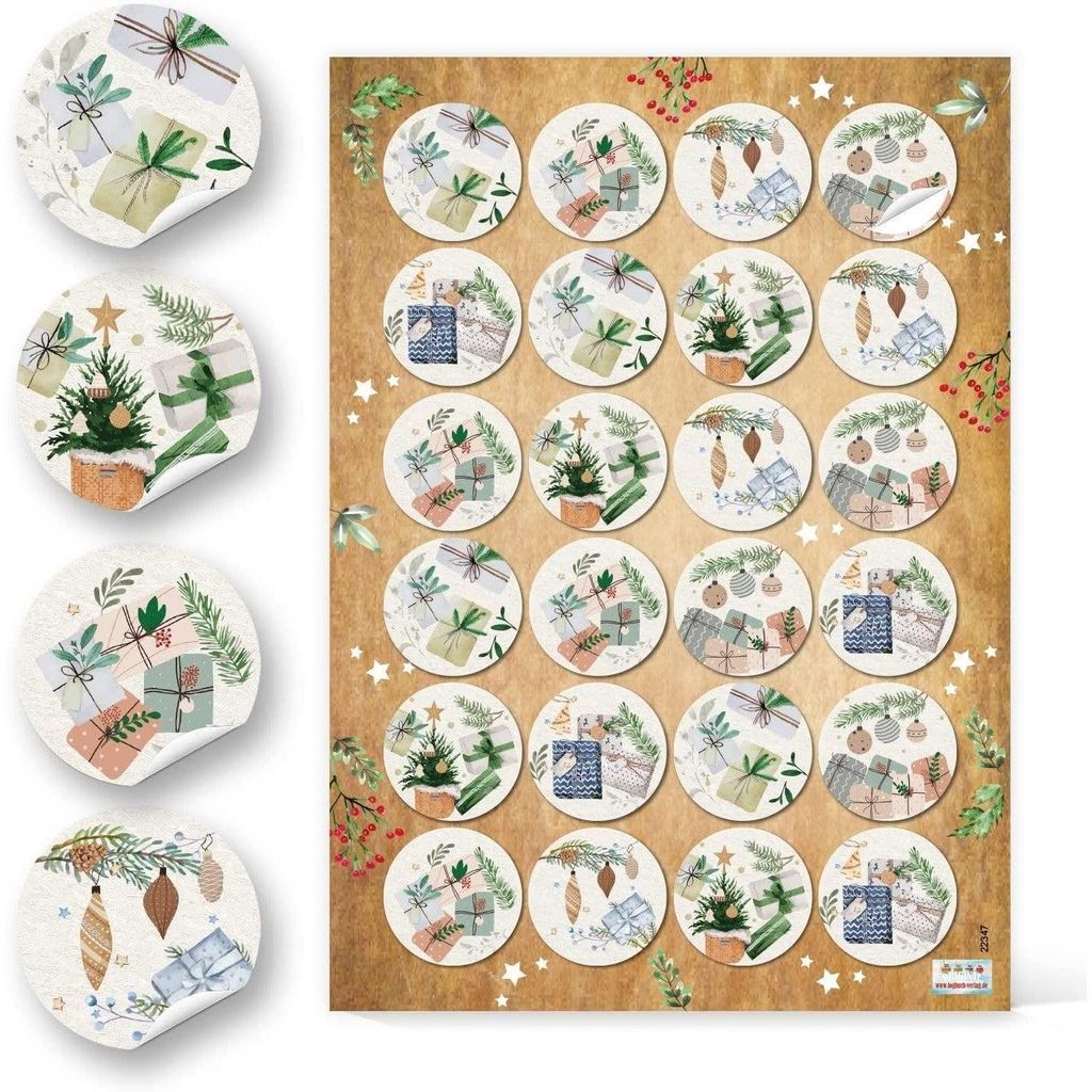 Logbuch-Verlag 24 Weihnachtsaufkleber Geschenke pastellfarben hygge natur - Weihnachten Sticker Aufkleber rund selbstklebend Ø 4 cm96 Aufkleber / ...