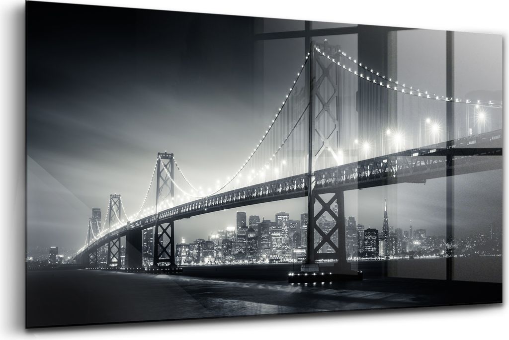 120x60 - Wandmalerei auf Glas- Wanddekoration aus Glas - San Francisco Bridge bei Nacht