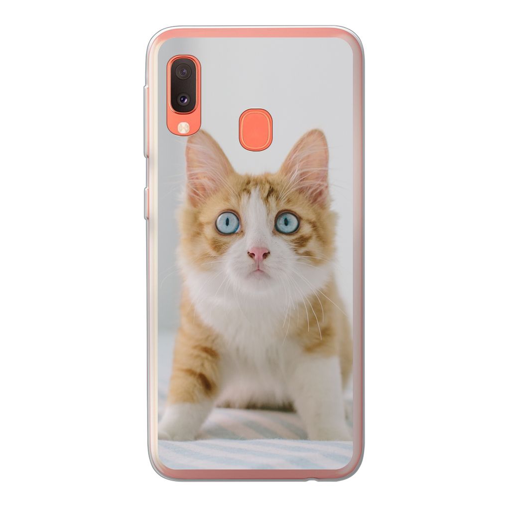 MuchoWow Handyhülle Schutzhülle Hülle für Samsung Galaxy A20e Kätzchen - Blau - Orange - Mädchen - Jungen - Kind Silikon Softcase Handy Hü...