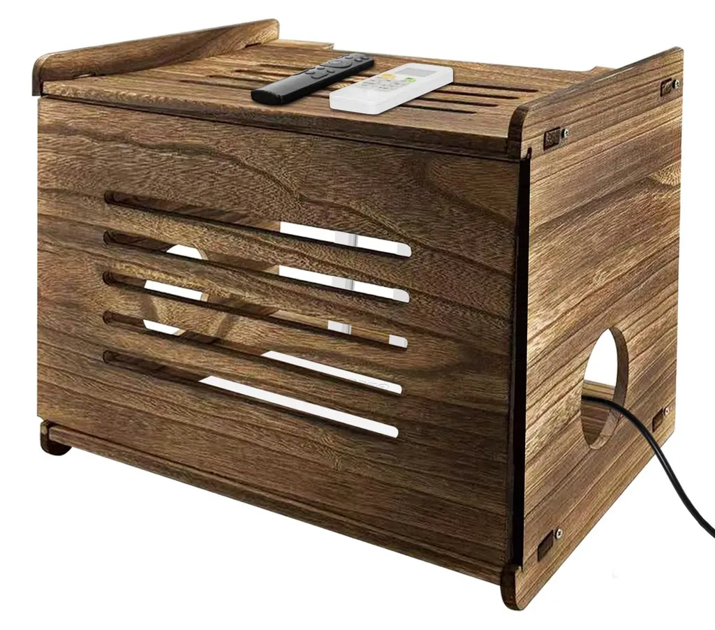 Organiseur de routeur en bois avec fentes de ventilation pour box