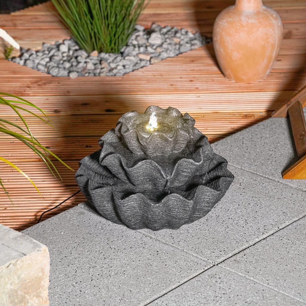 esotec Solar Muschelbrunnen mit Akku und LED Licht Produktbild 