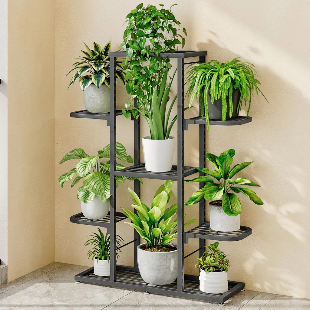 Étagère à fleurs d'angle 5 tablettes support de plantes intérieur noir - 5