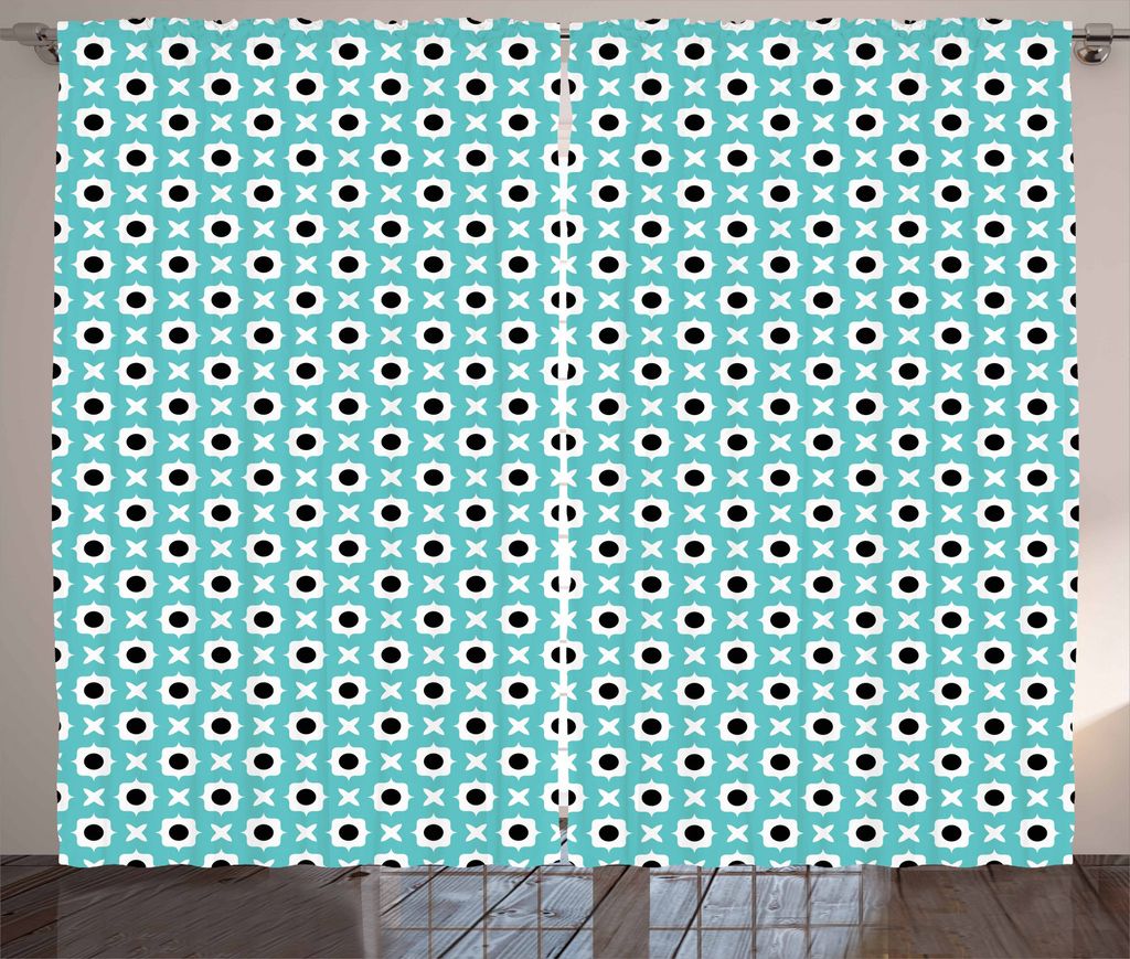 ABAKUHAUS Retro Rustikaler Vorhang, Abstrakte Ornamente Dots, Wohnzimmer Universalband Gardinen mit Schlaufen und Haken, 280 x 175 cm, Blassblau Sc...