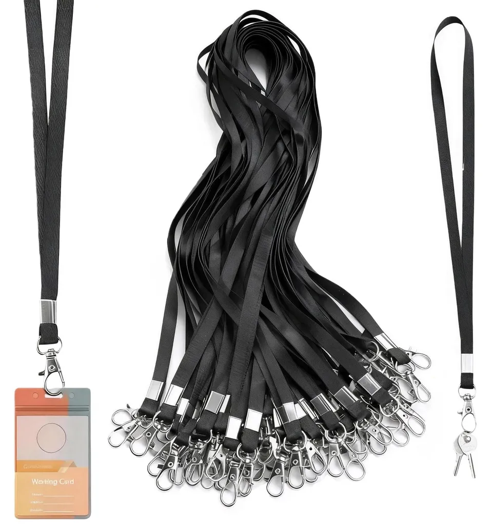 Tour de cou porte-badge en nylon noir avec attache mousqueton robuste