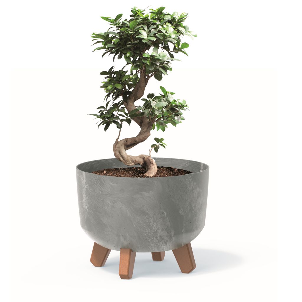 Blumentopf mit Füßen Pflanzkübel D 24 cm hell Grau Kunststoff Töpfe mit Einsatz Beton Optik Übertöpfe Geldbaum Kakteen Gummibaum