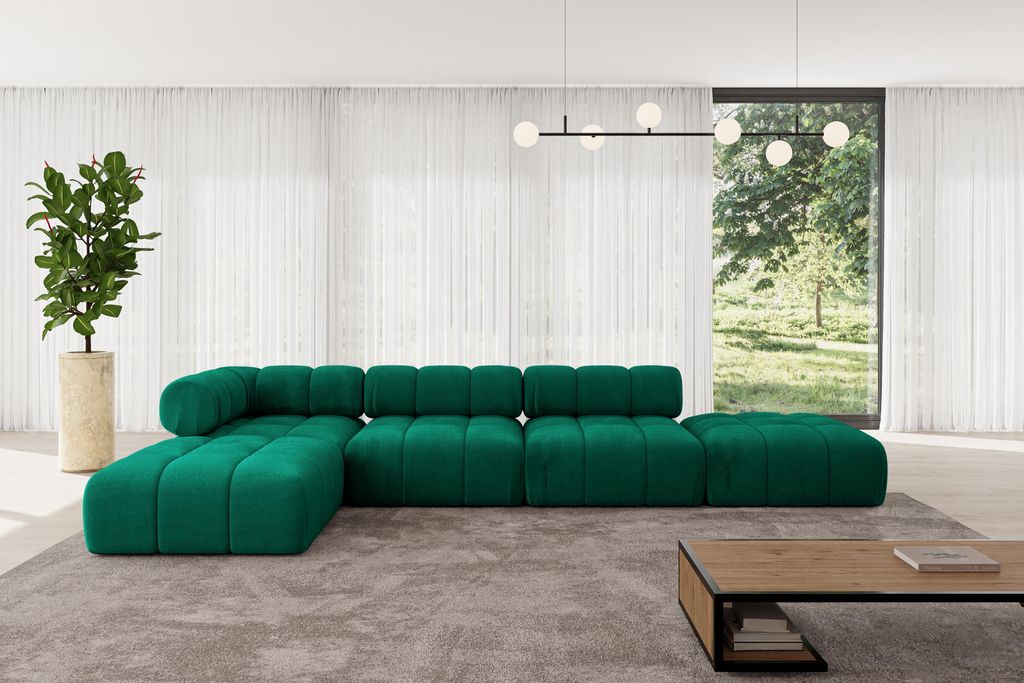 ALTDECOR Modulares Sofa Ecksofa in L-Form - Kerru-L2 - 380x190x70 cm Dunkelgrün universal, links/rechts Corner modular Sofa Eckcouch Couch Wohnlan...